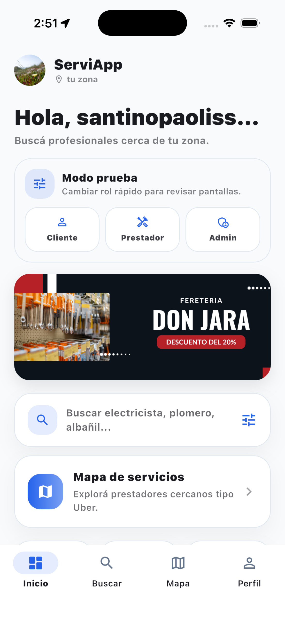 ServiApp pantalla principal